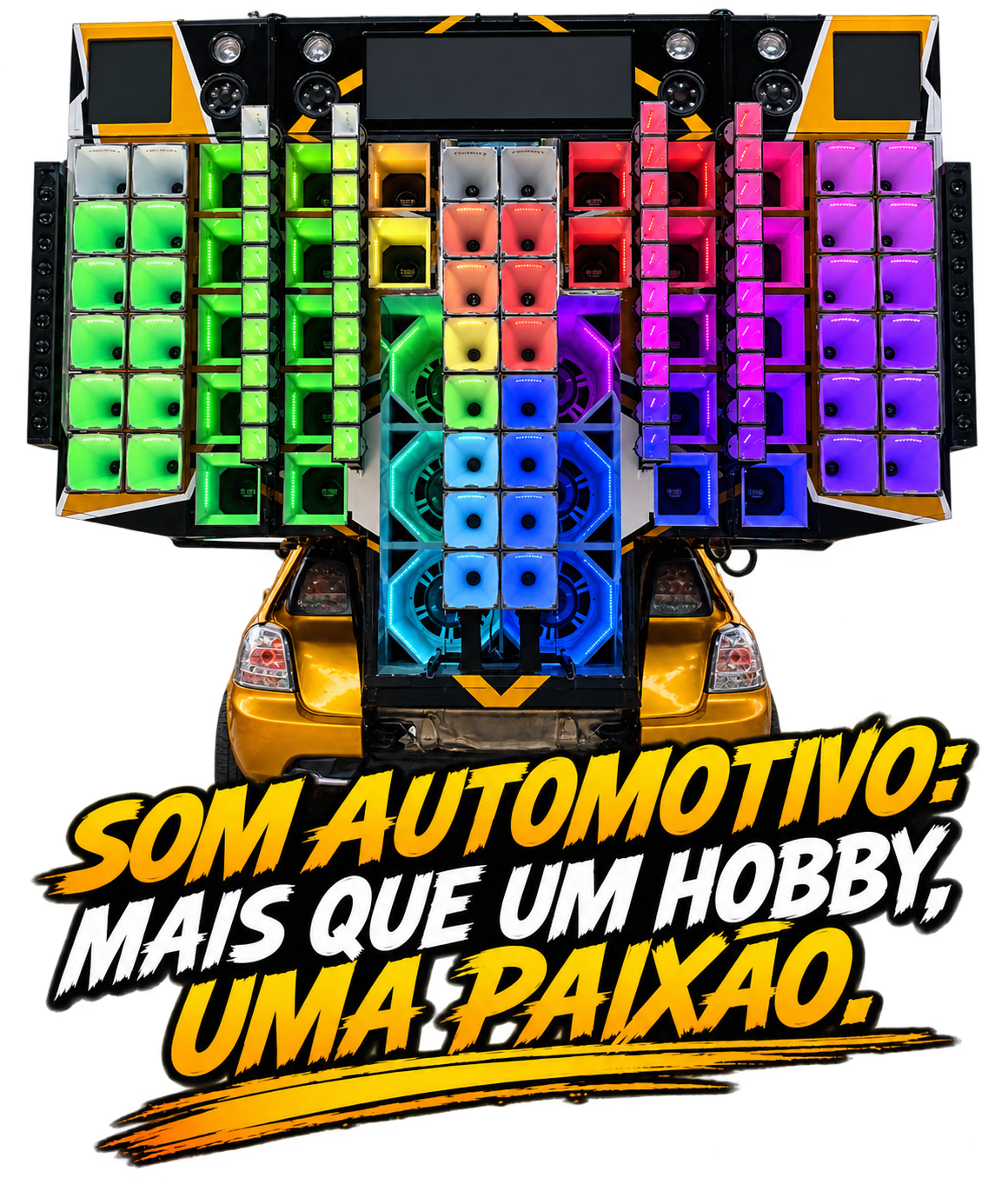 Paredão de som em um Golf dourado: som automotivo, mais que um hobby, uma paixão